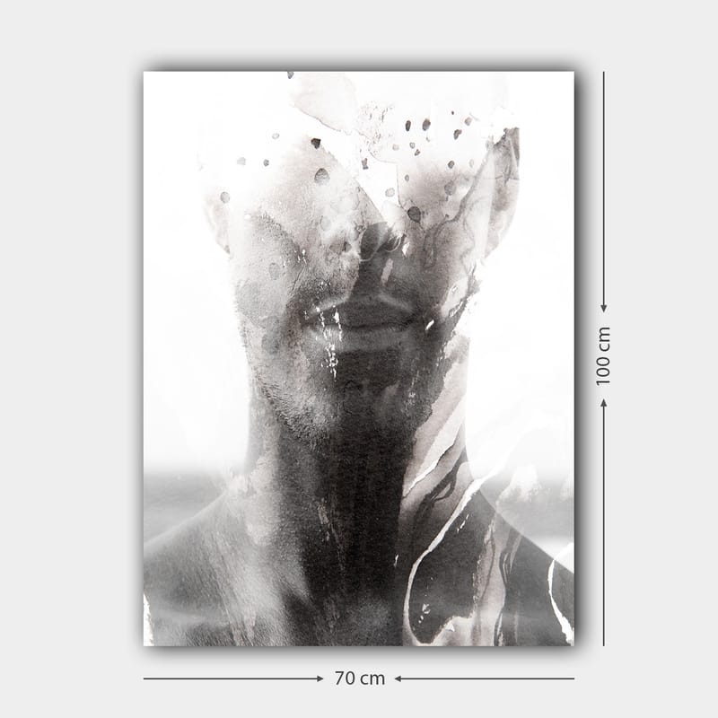 Canvastavla 70x100 cm - Abstrakt porträtt av en man med suddiga och flytande linjer som skapar en drömlik känsla - Svart / Grått / Vitt - Inredning & dekor - Tavlor & konst - Canvastavla