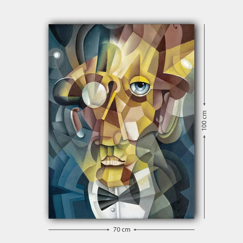 Canvastavla 70x100 cm - Abstrakt porträtt av en man med en elegant kostym och en uttrycksfull blick - Guld / Bl å / Beige - Inredning & dekor - Tavlor & konst - Canvastavla