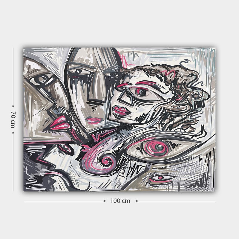 Canvastavla 70x100 cm - Abstrakt porträtt av ansikten med känslomässiga uttryck - Grå / Rosa / Svart - Inredning & dekor - Tavlor & konst - Canvastavla