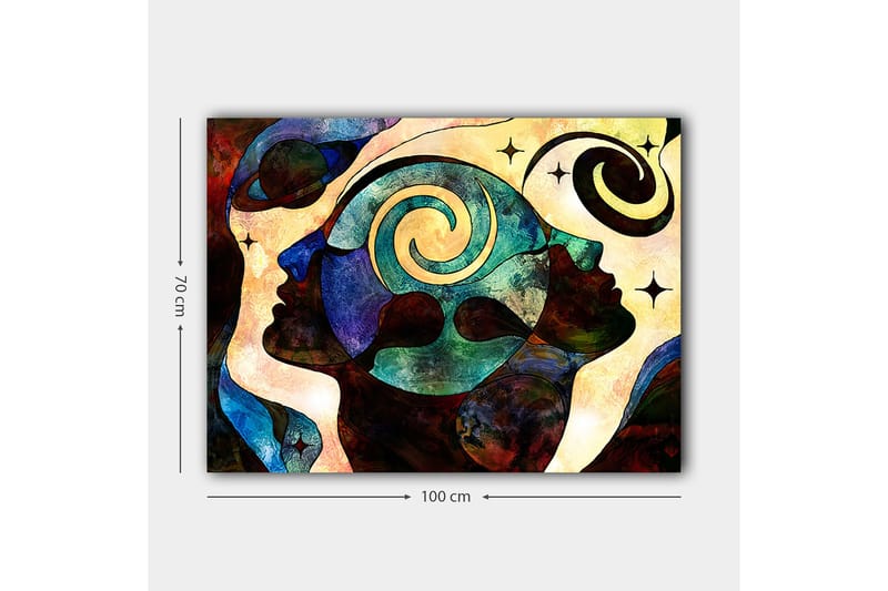 Canvastavla 70x100 cm - Abstrakt porträtt av ansikten med spiralmotiv som symboliserar tankar och känslor - Mörkblå / Grön / Brun - Inredning & dekor - Tavlor & konst - Canvastavla