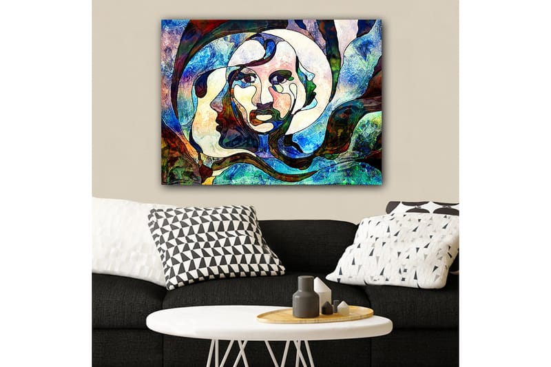 Canvastavla 70x100 cm - Abstrakt porträtt av en kvinna med flödande linjer och färger - Blå / Grön / Röd - Inredning & dekor - Tavlor & konst - Canvastavla