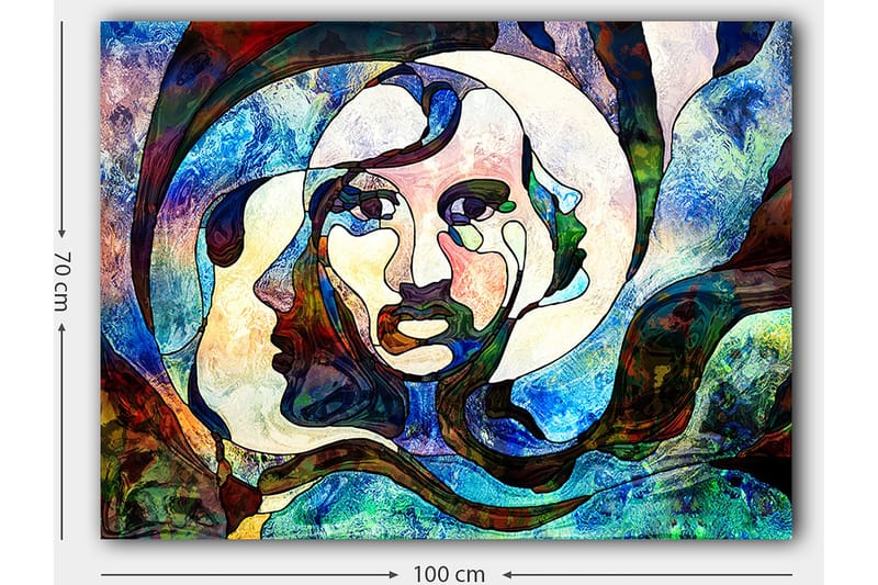 Canvastavla 70x100 cm - Abstrakt porträtt av en kvinna med flödande linjer och färger - Blå / Grön / Röd - Inredning & dekor - Tavlor & konst - Canvastavla