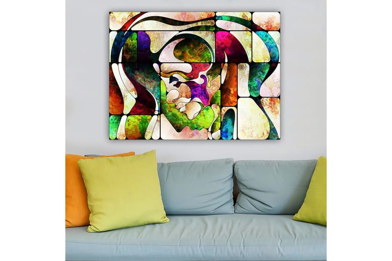 Canvastavla 70x100 cm - Abstrakt porträtt med färgglada former och linjer - Grön / Röd / Lila - Inredning & dekor - Tavlor & konst - Canvastavla