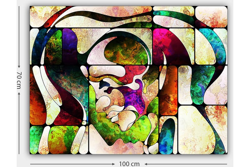 Canvastavla 70x100 cm - Abstrakt porträtt med färgglada former och linjer - Grön / Röd / Lila - Inredning & dekor - Tavlor & konst - Canvastavla