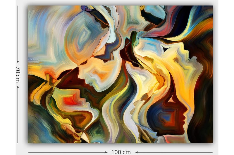 Canvastavla 70x100 cm - Abstrakt porträtt av ansikten som smälter samman i en dynamisk komposition - Guld / Mörkgrön / Röd - Inredning & dekor - Tavlor & konst - Canvastavla