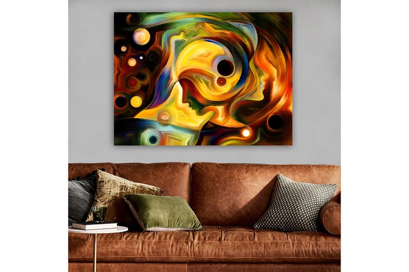 Canvastavla 70x100 cm - Abstrakt porträtt av två ansikten som förenas i en färgsprakande komposition - Guld / Röd / Svart - Inredning & dekor - Tavlor & konst - Canvastavla