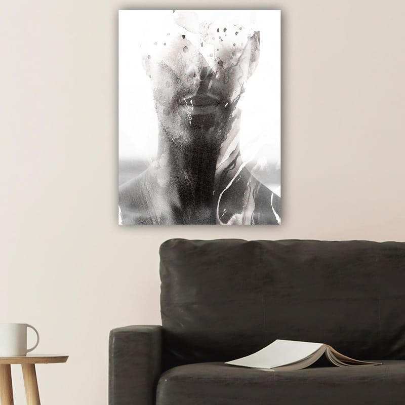Canvastavla 70x100 cm - Abstrakt porträtt av en man med suddiga och flytande linjer som skapar en drömlik känsla - Svart / Grått / Vitt - Inredning & dekor - Tavlor & konst - Canvastavla