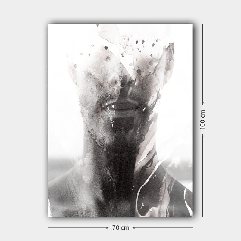 Canvastavla 70x100 cm - Abstrakt porträtt av en man med suddiga och flytande linjer som skapar en drömlik känsla - Svart / Grått / Vitt - Inredning & dekor - Tavlor & konst - Canvastavla