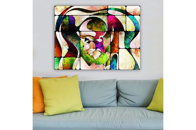 Canvastavla 70x100 cm - Abstrakt porträtt med färgglada former och linjer - Grön / Röd / Lila - Inredning & dekor - Tavlor & konst - Canvastavla