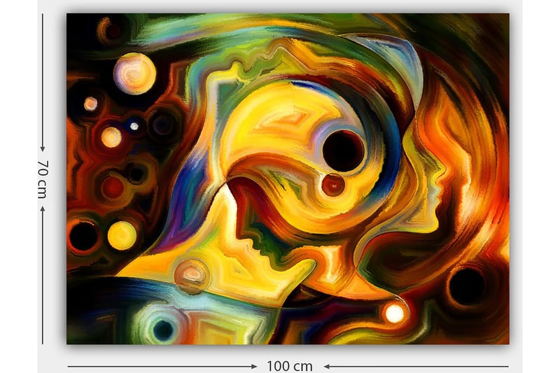 Canvastavla 70x100 cm - Abstrakt porträtt av två ansikten som förenas i en färgsprakande komposition - Guld / Röd / Svart - Inredning & dekor - Tavlor & konst - Canvastavla