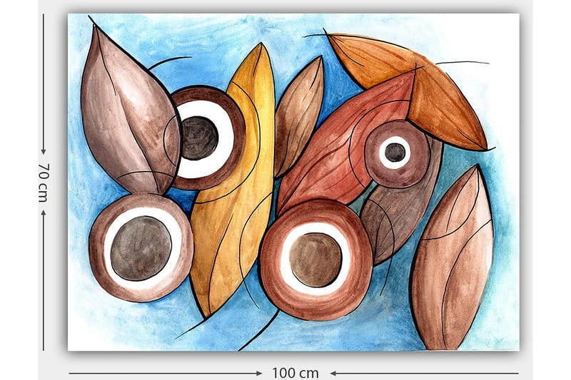 Canvastavla 70x100 cm - Abstrakta former av blad och cirklar i harmoniska färger - Brun / Beige / Vit - Inredning & dekor - Tavlor & konst - Canvastavla