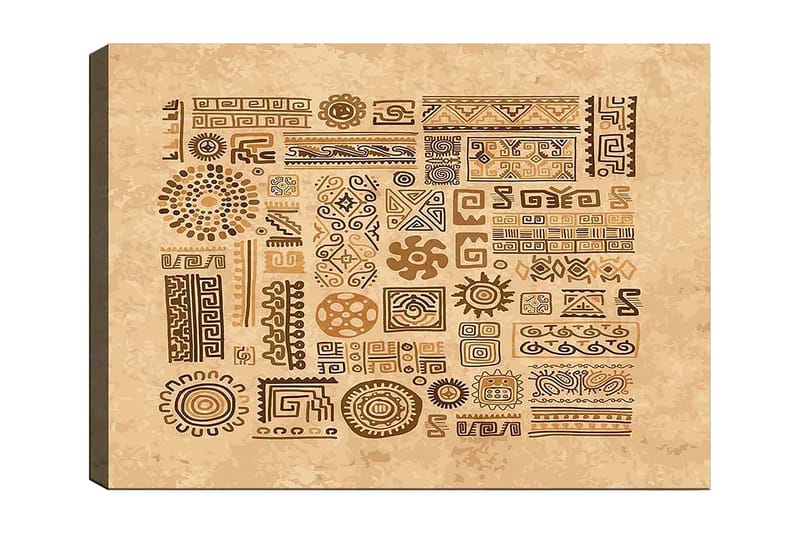 Canvastavla 70x100 cm - Abstrakta mönster och symboler i en jordnära stil - Ljusbrun / Mörkbrun / Beige - Inredning & dekor - Tavlor & konst - Canvastavla