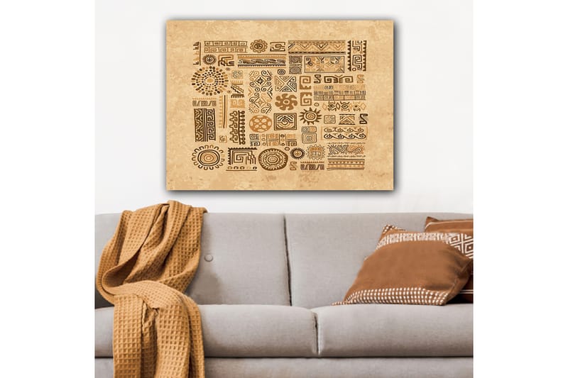 Canvastavla 70x100 cm - Abstrakta mönster och symboler i en jordnära stil - Ljusbrun / Mörkbrun / Beige - Inredning & dekor - Tavlor & konst - Canvastavla