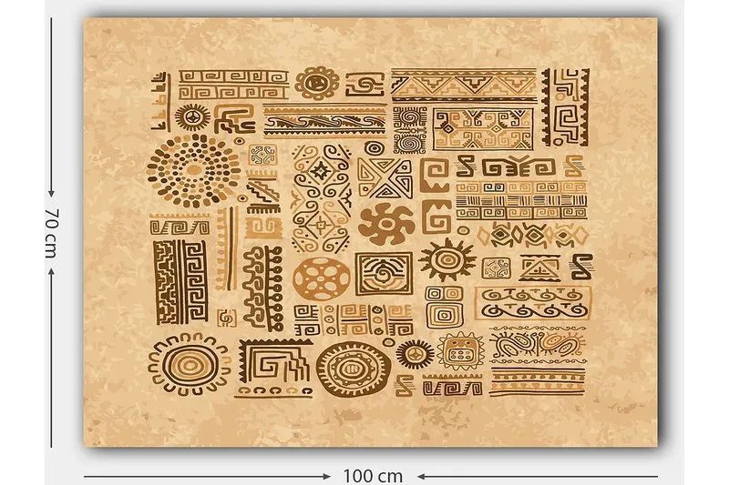 Canvastavla 70x100 cm - Abstrakta mönster och symboler i en jordnära stil - Ljusbrun / Mörkbrun / Beige - Inredning & dekor - Tavlor & konst - Canvastavla