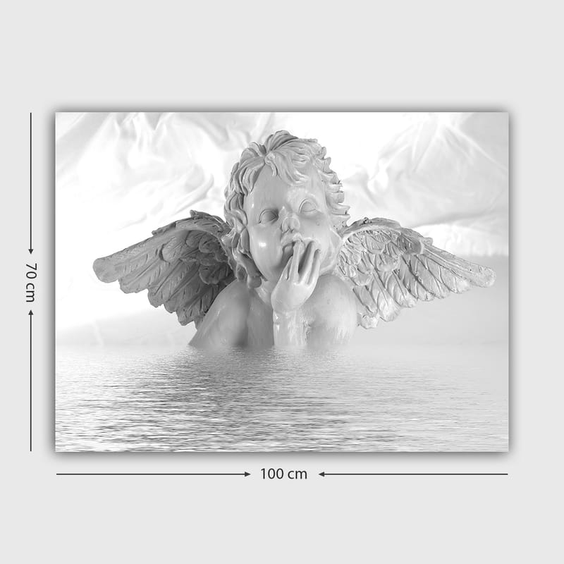 Canvastavla 70x100 cm - Ängel med en eftertänksam pose som delvis är nedsänkt i vatten - Vit / Ljusgrå - Inredning & dekor - Tavlor & konst - Canvastavla