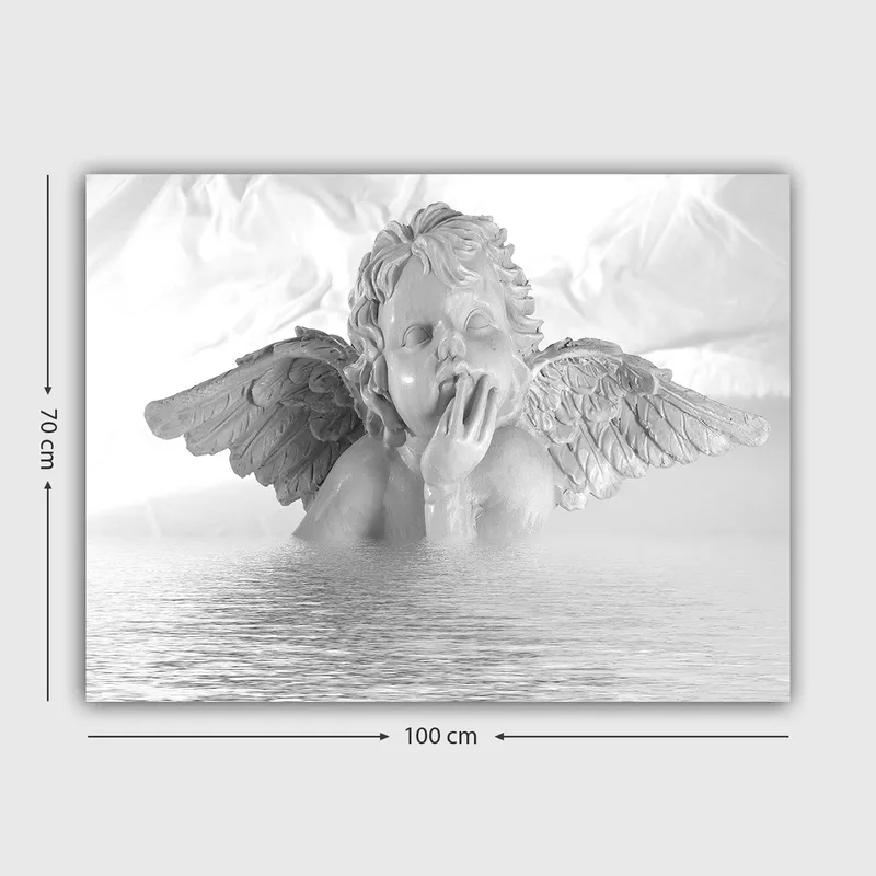 Canvastavla 70x100 cm - Ängel med en eftertänksam pose som delvis är nedsänkt i vatten - Vit / Ljusgrå - Inredning & dekor - Tavlor & konst - Canvastavla