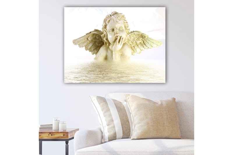 Canvastavla 70x100 cm - Ängel med utsträckta vingar som ser drömmande ut, delvis nedsänkt i vatten - Ljus beige / Vit - Inredning & dekor - Tavlor & konst - Canvastavla