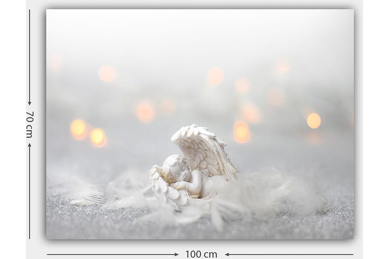Canvastavla 70x100 cm - Ängel som vilar på ett mjukt underlag, omgiven av ljusa och drömlika element - Vit / Ljusgrå - Inredning & dekor - Tavlor & konst - Canvastavla