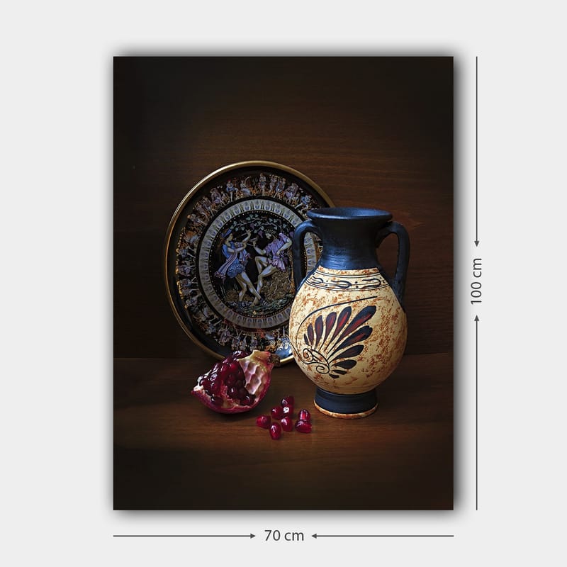 Canvastavla 70x100 cm - Antik kruka med dekorativa mönster och granatäpple som huvudmotiv - Svart / Beige / Röd - Inredning & dekor - Tavlor & konst - Canvastavla