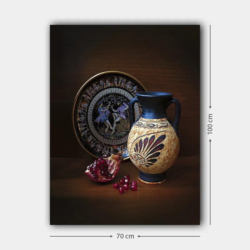 Canvastavla 70x100 cm - Antik kruka med dekorativa mönster och granatäpple som huvudmotiv - Svart / Beige / Röd - Inredning & dekor - Tavlor & konst - Canvastavla