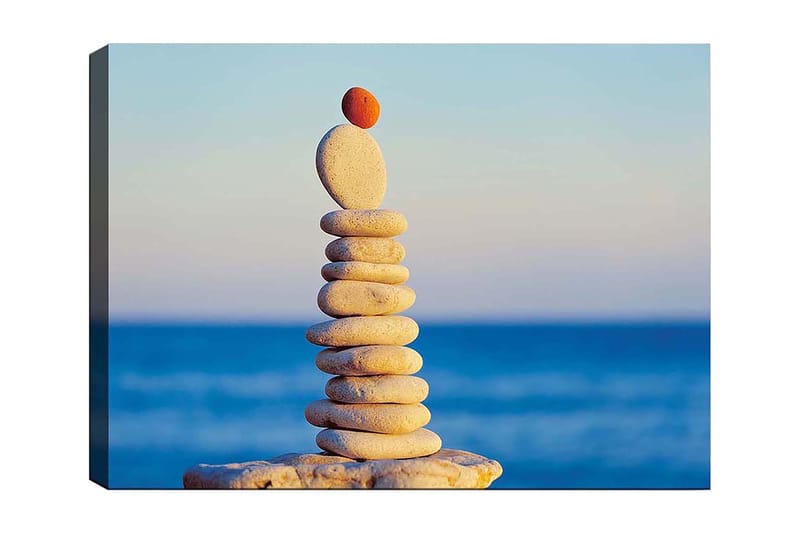 Canvastavla 70x100 cm - Balanserad stapel av stenar med en röd sten på toppen - Ljusgrå / Beige / Röd - Inredning & dekor - Tavlor & konst - Canvastavla