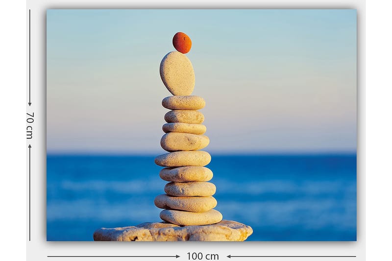 Canvastavla 70x100 cm - Balanserad stapel av stenar med en röd sten på toppen - Ljusgrå / Beige / Röd - Inredning & dekor - Tavlor & konst - Canvastavla