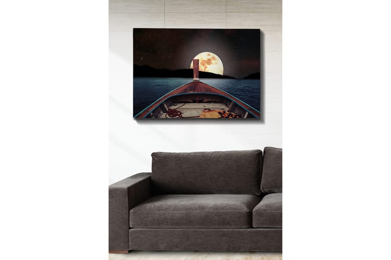Canvastavla 70x100 cm - Båt som seglar mot en stor, lysande måne på natthimlen - Mörkblå / Brunt / Guld - Inredning & dekor - Tavlor & konst - Canvastavla