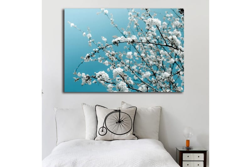 Canvastavla 70x100 cm - Blommande grenar mot en klar, blå bakgrund - Vit / Ljusblå - Inredning & dekor - Tavlor & konst - Canvastavla