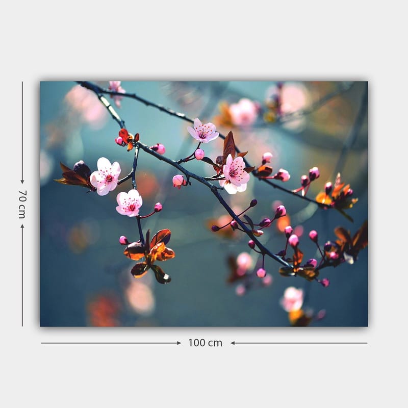 Canvastavla 70x100 cm - Blommande körsbärsgrenar med rosa blommor och bruna blad - Rosa / Brun / Grön - Inredning & dekor - Tavlor & konst - Canvastavla