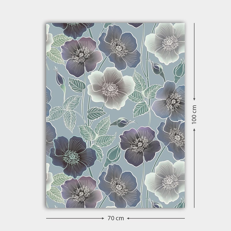 Canvastavla 70x100 cm - Blommor i olika nyanser av blått och lila med detaljerade bladverk - Mörkblå / Ljusblå / Lila - Inredning & dekor - Tavlor & konst - Canvastavla