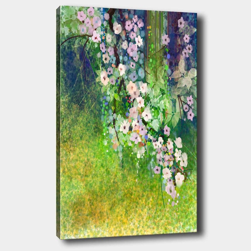 Canvastavla 70x100 cm - Blomstrande grenar med rosa och vita blommor i en grönskande miljö - Rosa / Grön / Vit - Inredning & dekor - Tavlor & konst - Canvastavla