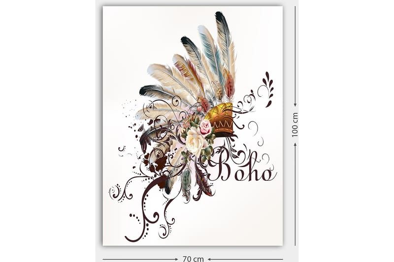 Canvastavla 70x100 cm - Bohemisk fjäderhuvudbonad med blommor och dekorativa element - Beige / Brun / Rosa - Inredning & dekor - Tavlor & konst - Canvastavla
