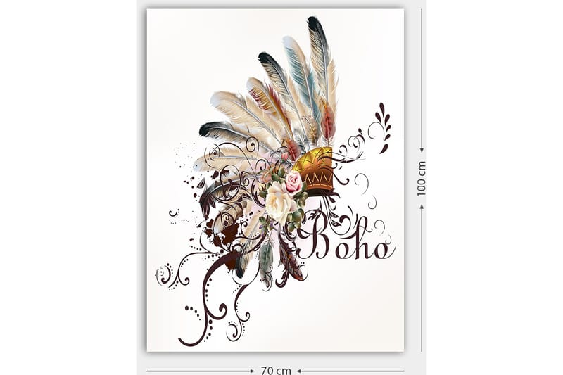 Canvastavla 70x100 cm - Bohemisk fjäderhuvudbonad med blommor och dekorativa element - Beige / Brun / Rosa - Inredning & dekor - Tavlor & konst - Canvastavla