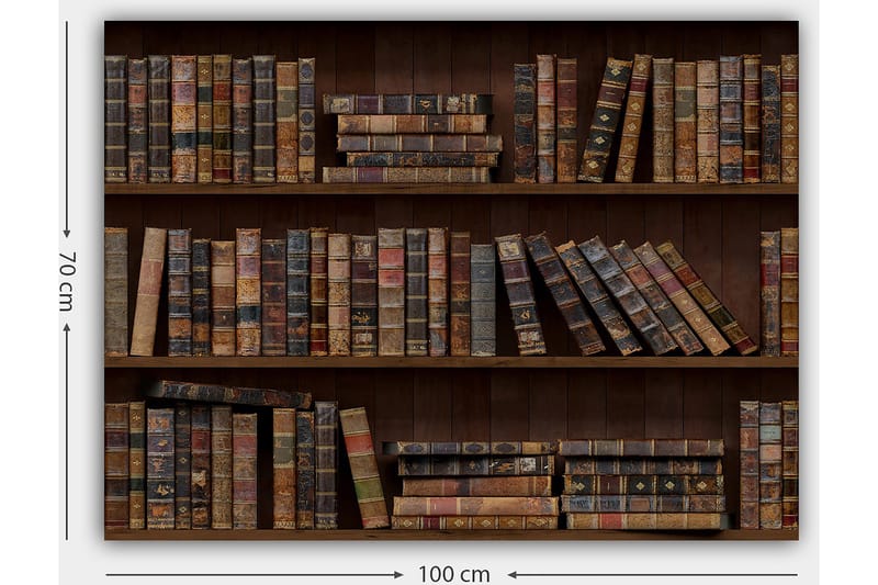 Canvastavla 70x100 cm - Bokhylla fylld med gamla böcker i olika storlekar och färger - Mörkbrun / Beige / Mörkgrön - Inredning & dekor - Tavlor & konst - Canvastavla