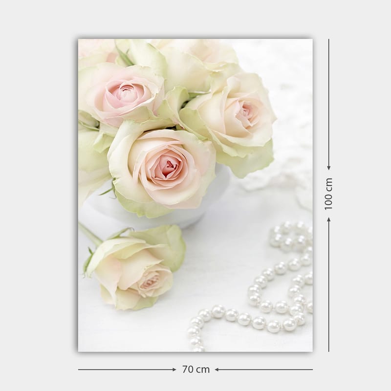 Canvastavla 70x100 cm - Bukett med ljusrosa rosor i en vit kruka - Ljusrosa / Grön / Vit - Inredning & dekor - Tavlor & konst - Canvastavla