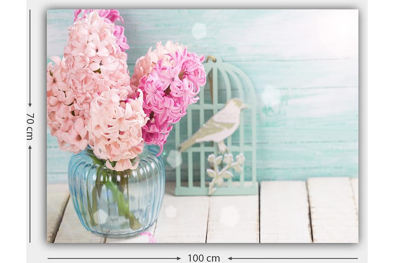 Canvastavla 70x100 cm - Bukett med rosa hyacinter i en glasvas - Rosa / Ljusblå / Grön - Inredning & dekor - Tavlor & konst - Canvastavla