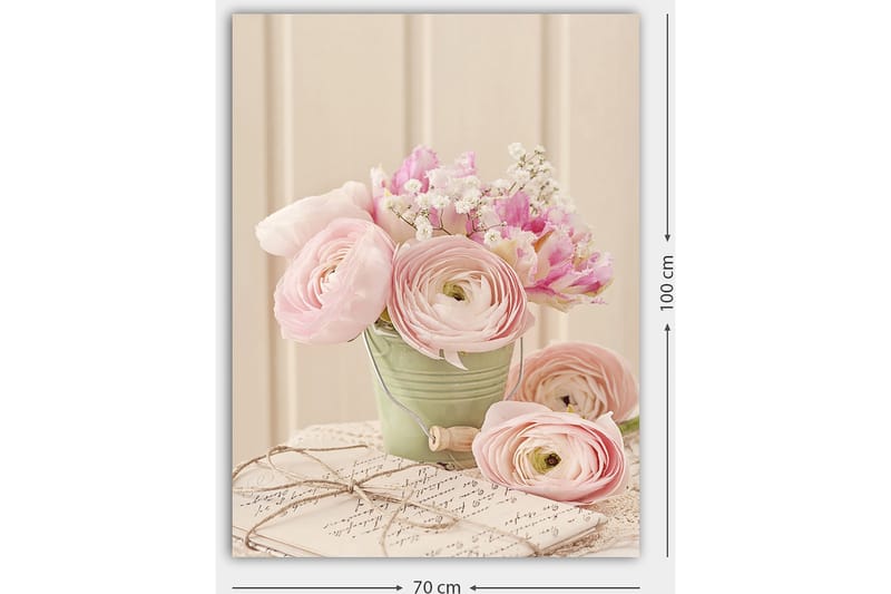Canvastavla 70x100 cm - Bukett med rosa ranunkler i en grön kruka - Rosa / Grön / Vit - Inredning & dekor - Tavlor & konst - Canvastavla