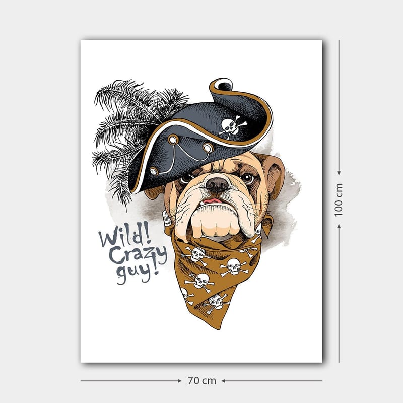 Canvastavla 70x100 cm - Bulldog klädd i pirathatt och bandana med dödskallar - Beige / Svart / Orange - Inredning & dekor - Tavlor & konst - Canvastavla