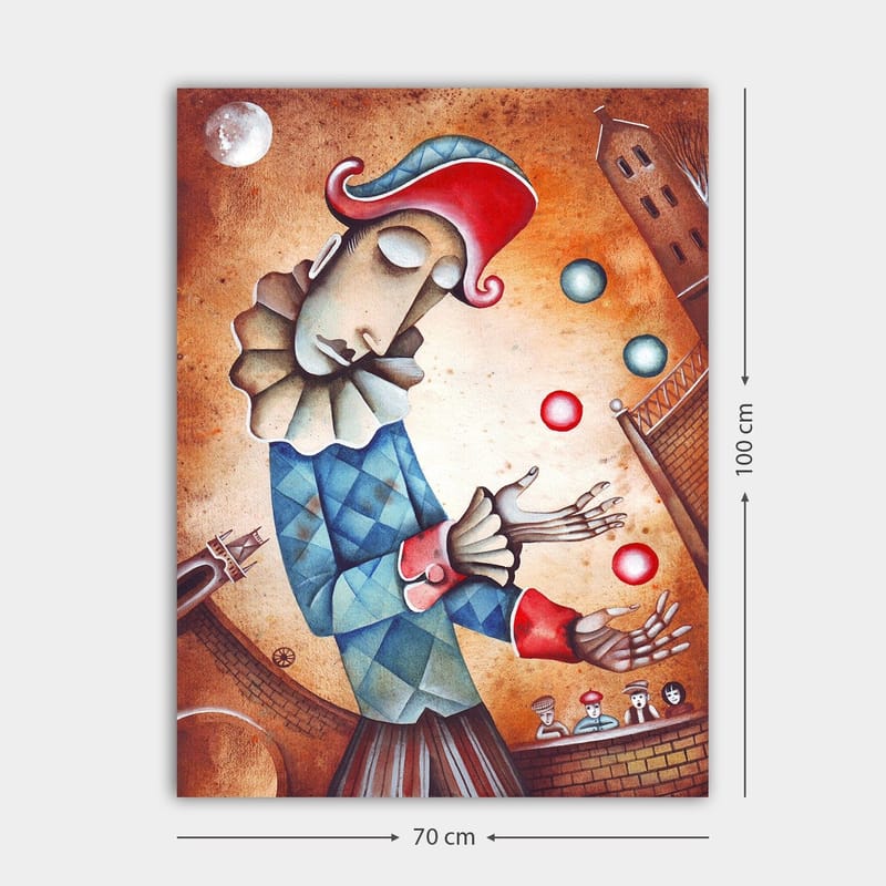 Canvastavla 70x100 cm - Clown som jonglerar med färgglada bollar - Blå / Röd / Beige - Inredning & dekor - Tavlor & konst - Canvastavla