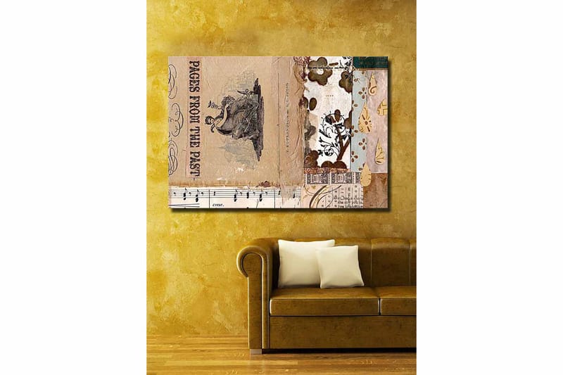 Canvastavla 70x100 cm - Collage av gamla bokblad och dekorativa mönster med en central figur som framhäver nostalgi och historia - Beige / Brun / Svart - Inredning & dekor - Tavlor & konst - Canvastavla