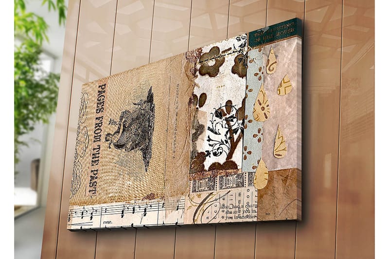 Canvastavla 70x100 cm - Collage av gamla bokblad och dekorativa mönster med en central figur som framhäver nostalgi och historia - Beige / Brun / Svart - Inredning & dekor - Tavlor & konst - Canvastavla