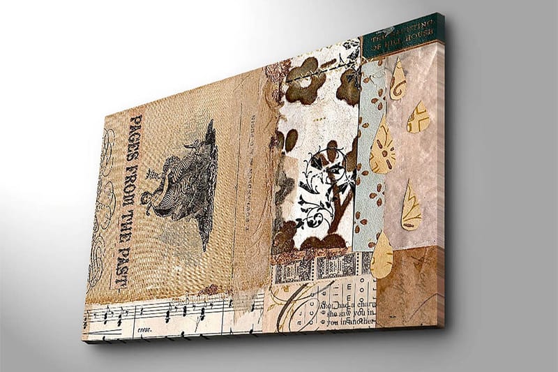 Canvastavla 70x100 cm - Collage av gamla bokblad och dekorativa mönster med en central figur som framhäver nostalgi och historia - Beige / Brun / Svart - Inredning & dekor - Tavlor & konst - Canvastavla