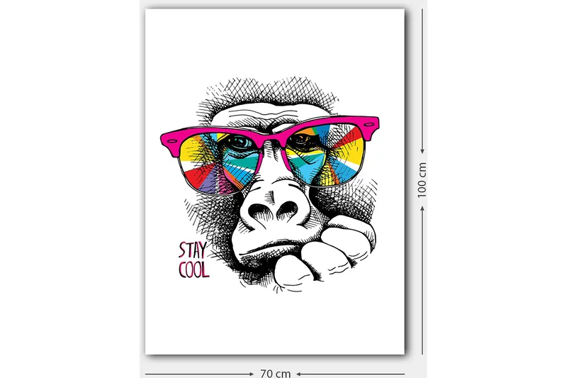 Canvastavla 70x100 cm - Cool gorilla med färgglada solglasögon som uttrycker en avslappnad attityd - Rosa / Gul / Blå - Inredning & dekor - Tavlor & konst - Canvastavla