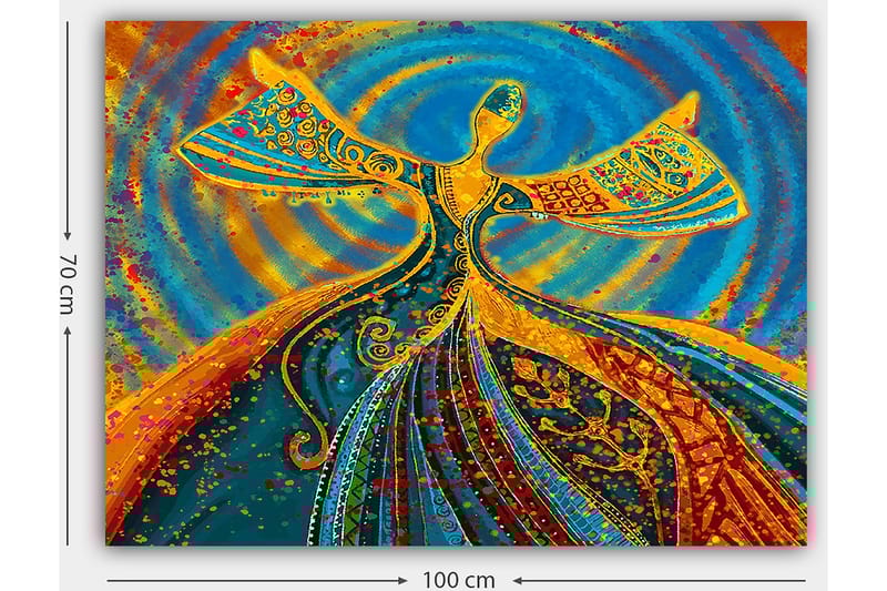 Canvastavla 70x100 cm - Dansande figur med utsträckta armar i en färgglad och livfull komposition - Blå / Orange / Grön - Inredning & dekor - Tavlor & konst - Canvastavla