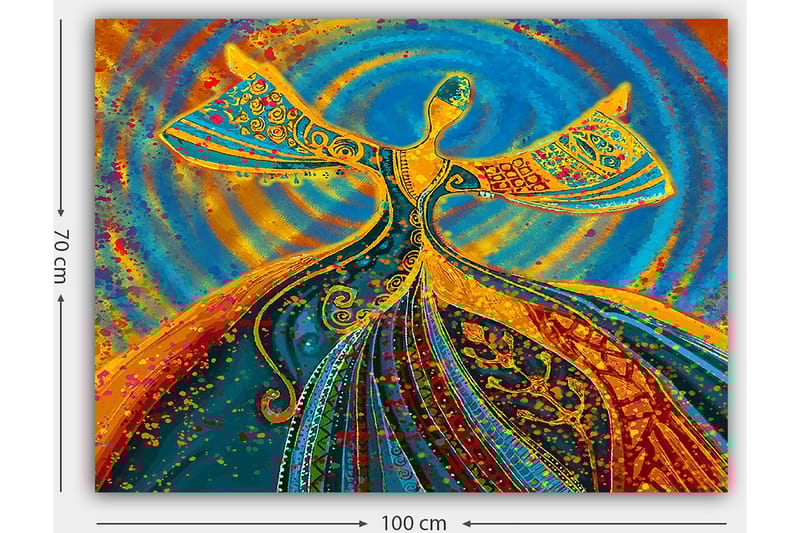 Canvastavla 70x100 cm - Dansande figur med utsträckta armar i en färgglad och livfull komposition - Blå / Orange / Grön - Inredning & dekor - Tavlor & konst - Canvastavla