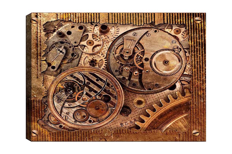 Canvastavla 70x100 cm - Detaljerad komposition av klockverk med kugghjul och mekaniska delar - Brons / Koppar / Guld - Inredning & dekor - Tavlor & konst - Canvastavla