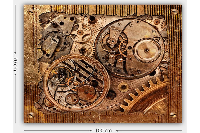 Canvastavla 70x100 cm - Detaljerad komposition av klockverk med kugghjul och mekaniska delar - Brons / Koppar / Guld - Inredning & dekor - Tavlor & konst - Canvastavla