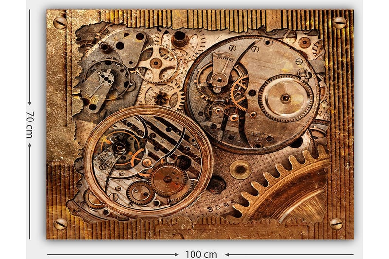 Canvastavla 70x100 cm - Detaljerad komposition av klockverk med kugghjul och mekaniska delar - Brons / Koppar / Guld - Inredning & dekor - Tavlor & konst - Canvastavla
