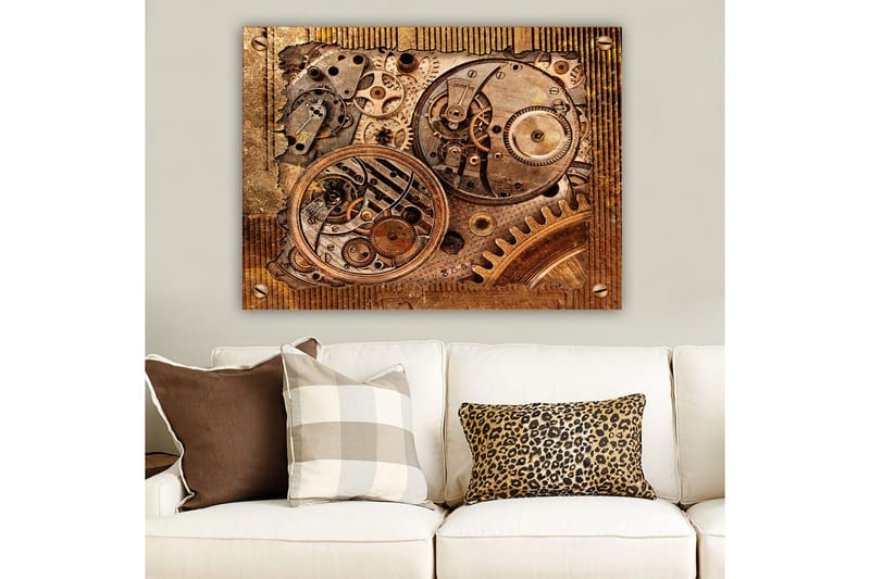 Canvastavla 70x100 cm - Detaljerad komposition av klockverk med kugghjul och mekaniska delar - Brons / Koppar / Guld - Inredning & dekor - Tavlor & konst - Canvastavla