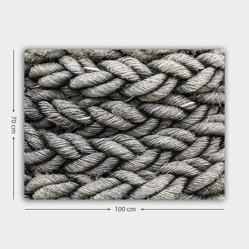 Canvastavla 70x100 cm - Detaljerad närbild av flätat rep med en textur som framhäver dess struktur och materialitet - Grå / Svart - Inredning & dekor - Tavlor & konst - Canvastavla